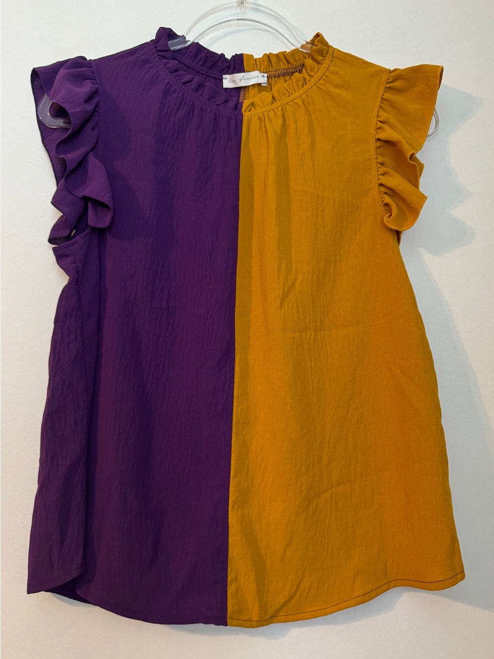 Ces Femme~Purple and Mustard Colorblock Ruffle sleeve top